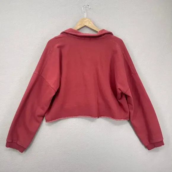 John Galt Cropped Sweatshirt Womens Md Red Brandy Melville Boston Preppy Casual - Picture 10 of 10